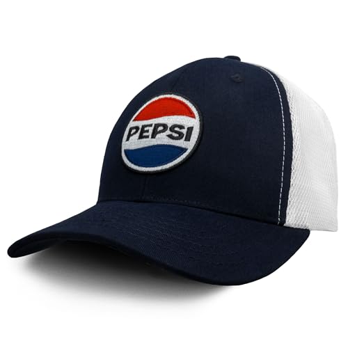 Tee Luv Pepsi Mesh Back Hat - Pepsi Soda Logo Baseball Cap (Navy and White)