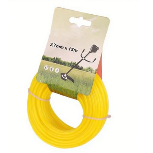 livre Jotekonoby Fil carré en nylon de qualité commerciale, 2,7 mm de diamètre, 14,9 m de long, convient à la plupart des têtes de débroussailleuse, outils de jardin (carré jaune)