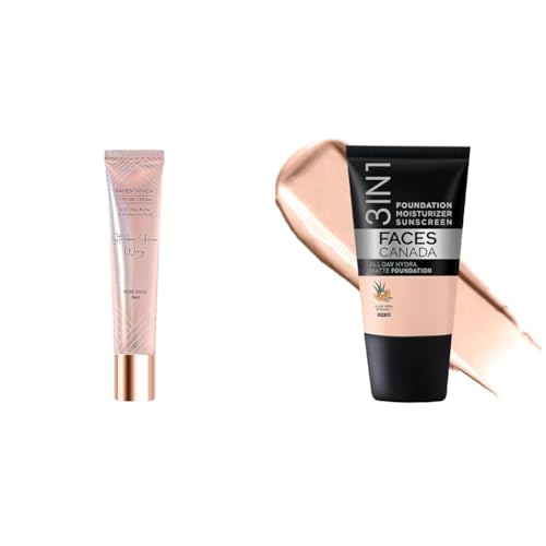Image of FACESCANADA Airbrushed Shine Full Combo - All Day Full Hydra Matte Foundation - Rose Ivory 011 (18ml) + Strobe Cream - Rose Gold (18ml) | Illuminating & Glowing Makeup Base | 10HR Long Wear