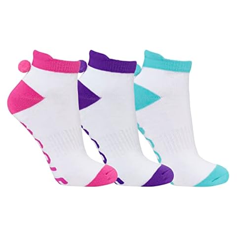 Surprizeshop Ladies Golf Socks (3 Pack) | Pom Pom | Cushioned Sole | Extended Tab at rear | One Size UK 4-7 | Compression Fit for Support & Comfort | Womens Golf Socks (Multi Plain) Cover
