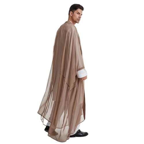 Muslim Men's Pure Color Long Sleeves Bisht Cardigan Robe Dubai Abaya (Coffee, Medium)3