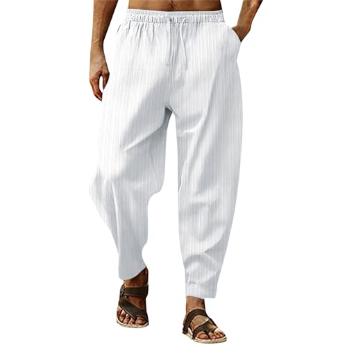 RTTUIOP Men's Cotton Linen Pants Solid Color Harem Pants Casual Capri Pants/Trousers Lightweight Loose Beach Summer Pant