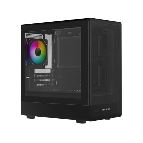 Noua Nexus PK200, Case Gaming MicroATX Compatto, Ventola PWM ARGB, Micro Tower con USB 3.0, Frontale Mesh e Laterale in Vetro Temperato, Nero