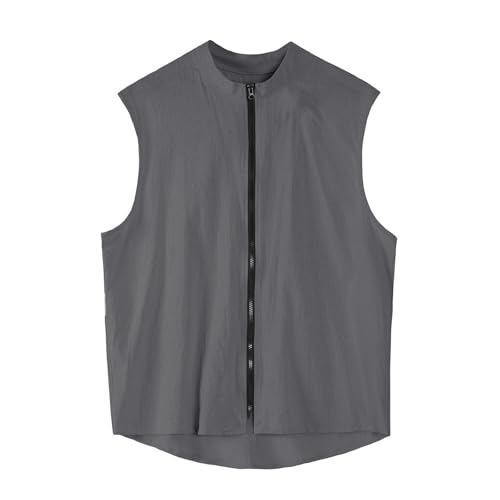 Top bleu sans manches en coton et lin homme vêtement été uni