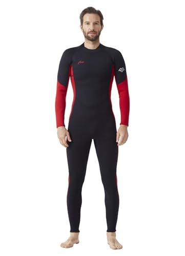 Image of Hevto Men Wetsuits 3 /2mm Neoprene Back Zip Fullsuit Scuba Diving Wet Suit in Cold Water for Surfing Swimming Paddleboard (Men1-Red, MS)