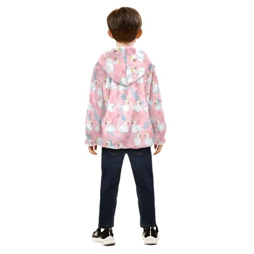 CHIFIGNO Elegant White Swans Kids Warm up Jacket Fleece Jacket for Fall Winter Fleece Zip up Jacket 3T4
