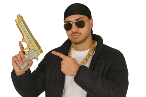 FIESTAS GUIRCA | Pistola de Juguete Brillante Dorada (25 cm) - Accesorio para Disfraz de Vaquero, Gangster o Aventurero - Ideal para Fiestas de Carnaval y Cosplay - Todos los Usuarios - Dorado