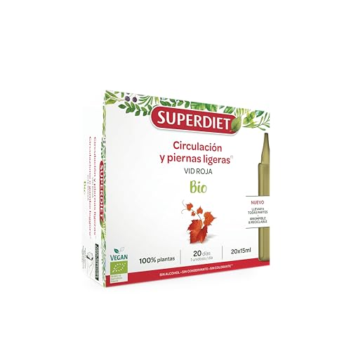SUPERDIET - PIERNAS LIGERAS BIO - CIRCULACIÓN - UNIDOSE - FORMATO NÓMADA - VID ROJA - PRODUCIDO EN FRANCIA - FORMULACIÓN PROPIA - 20X15ML