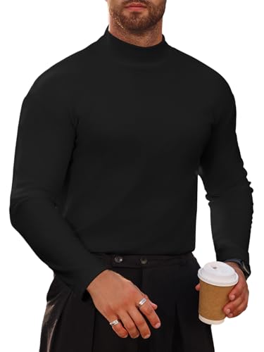 Men's Slim Fit Knitted Sweaters Long Sleeve Mock Turtleneck Pullover Solid Casual Basic Tops for Men