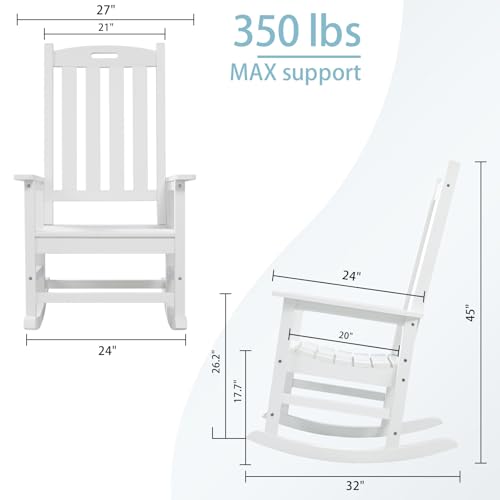 Image of Psilvam Oversized Outdoor Rocking Chair, HDPE Porch Rocker (White)