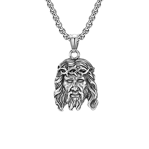 Collier acier inoxydable hommes au pendentif Jésus vintage robuste