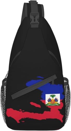 Mochila bandolera unisex estilo bandera de Haití negra miniatura 1