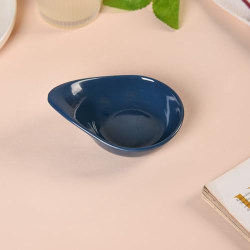 Image of Nestasia Ceramic Snack Bowls with Bamboo Tray 100ml | Vibrant Orange, Blue, and Navy Bowls, Food-Safe, Microwave & Dishwasher Safe | Ideal for Dips, Snacks, Treats, Dry Fruits