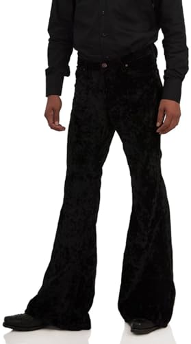 Image of Men's Velvet Relaxed Vintage 60s 70s Bell Bottom Stretch Fit Classic Comfort Flared Flares Retro Leg Disco Pants