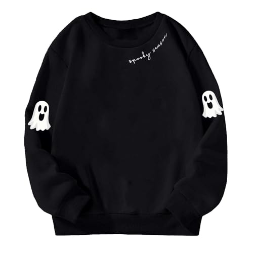Kids Halloween Sweatshirt Boys Girls Ghost Print Toddler Pullover Crewneck Long Sleeve Casual Sweaters Tops for 2-6t3