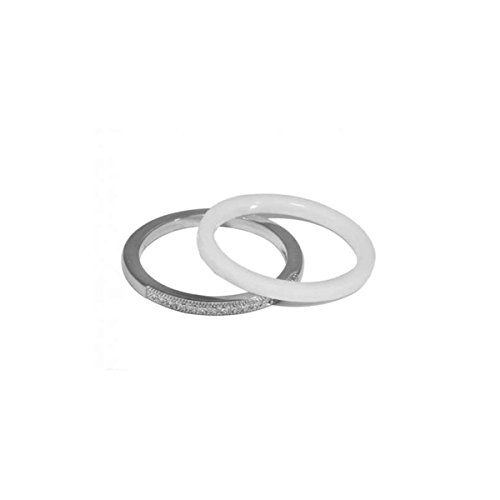 Générique Bague 2 anneaux céramique blanche et Argent 925 Zirconium