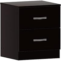Vida Designs Large Black Bedside Cabinet, 2 Drawer With Metal Handles and Runners, Unique Anti-Bowing Drawer Support, Riano Bedroom Furniture