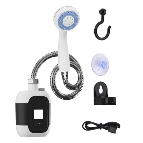 Ducha portátil de camping + batería de 2200 mAh + iluminación LED + carga USB + con/gancho + para jardín/senderismo + 550 g + 9 x 5,7 x 14,2 cm
