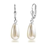 Stil: Ohrhänger Schöner-SD 925 Silber Ohrhänger mit Swarovski Crystal Pearls Perlen Ohrringe cremeweiß