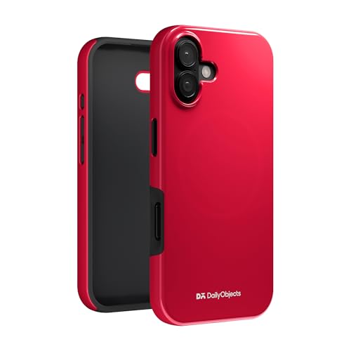 Image of DailyObjects Polycarbonate Enamel Bumper Magsafe Case For iPhone 16 Compatible With Mag-Safe Wireless Charging | Red Hybrid Magnetic Back Cover