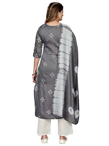 Image of Vbuyz Women's Printed & Embroidered Straight Cotton Stitched Kurta With Dupatta