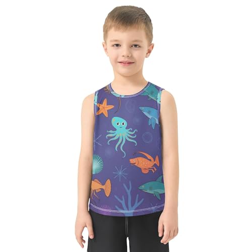 JUNZAN Sea Animals Boys Tank Tops Sleeveless Teens Vest Sports Outdoor Breathable Outfit for Surfing Vacation Swim 3T2