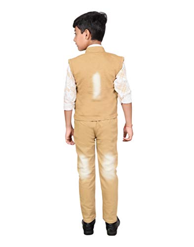 Image of AHHAAAA Kids Ethnic Cotton Blend Waistcoat Shirt and Denim Pant for boys 680S