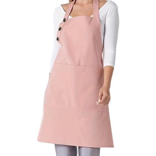 NASSMOSSE Delantales para mujer con bolsillos, delantal de cocina ajustable de poliéster y algodón con botón para asar, cultivar, pintar y servir.