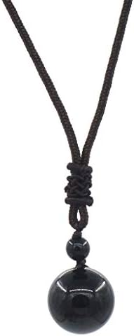 Thajaling 16mm Obsidian Rainbow Eyes Stone Lucky Blessing Chakra Natural Black Beads Pendant Necklace with Adjustable Braided Rope Cord for Woman Men