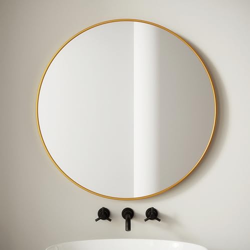 Agoon Round mirror Self Adhesive Round Mirror Framed wall mounted mirror 30cm Circle Bathroom Mirror Decorative Mirrors for Bathroom Living Room Entryways Hallway Dressing Table