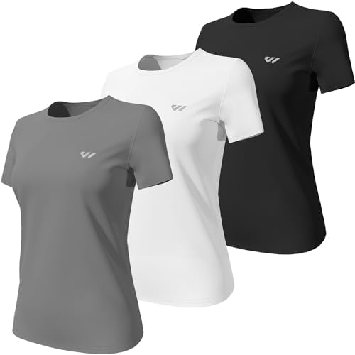 Wulibike 3 or 5er Pack Sportshirt Damen Funktionsshirt Stretch Schnelltrocknend Activewear Atmungsaktiv Laufshirt Kurzarm Fitness Wandershirt UPF 50+ Sonnenschutz Top