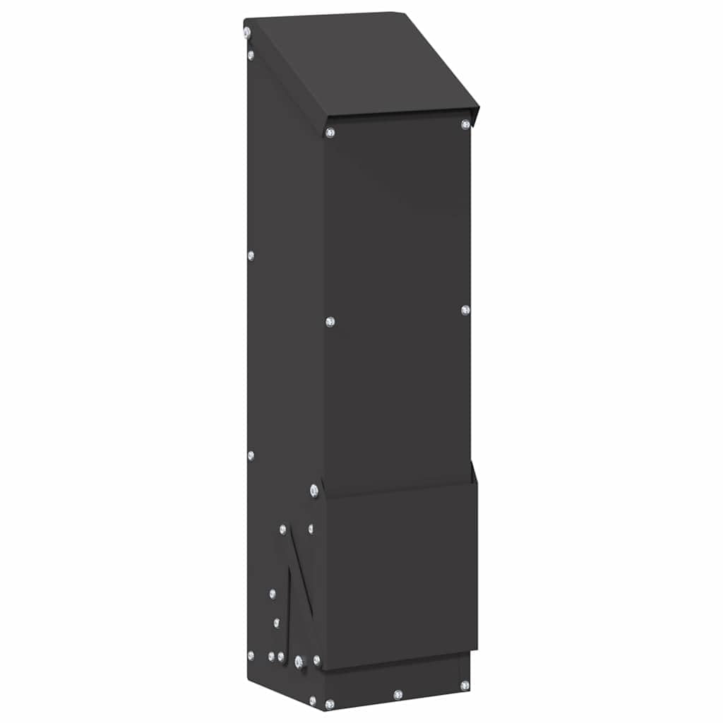Comedero para gallinas negro 5 kg, 13 x 12 x 51 cm, de acero laminado en frío, diseño con toldo para proteger los alimentos, ideal para uso interior y exterior, fácil mantenimiento
