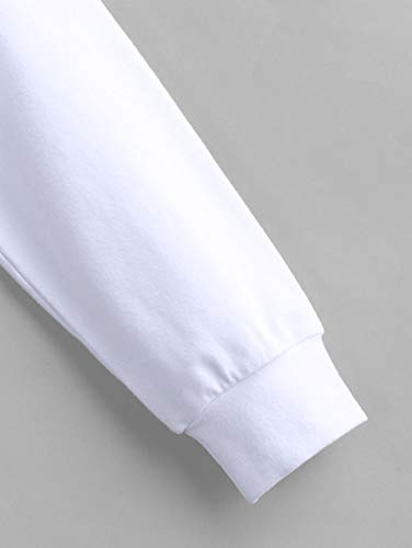 ZAFUL Cropped Hoodie American Flag NASA Logo Print Sweatshirt Drawstring Women Crop Pullover White-Hoodie M