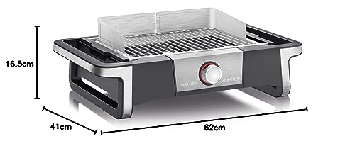 Foto von SEVERIN SENOA BOOST Elektrogrill für drinnen und draußen, Tischgrill mit schnellem Grillstart bis 500 °C, Balkon Grill mit SafeTouch-Oberfläche, Edelstahl/Schwarz, PG 8113