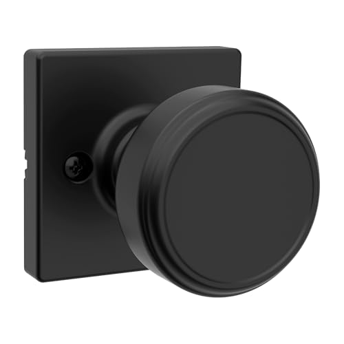 Image of Kwikset Maven Dummy Door Knob, Single Sided Handle for Closets, French Double Doors, and Pantry, Matte Black Non-Turning Square Interior Push /Pull Door Knob, with Microban Protection