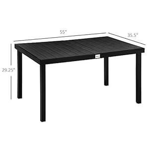 Outsunny Outdoor Dining Table for 6 Person, Rectangular Patio Table, Aluminum Metal Legs for Garden, Lawn, Patio, Woodgrain Black Outsunny Outdoor Dining Table for 6 Person Rectangular Patio Table Aluminum Metal Legs for Garden Lawn Patio Woodgrain Black