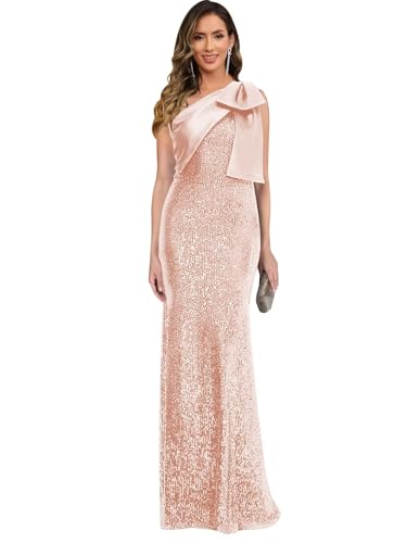 One Shoulder Sequin Mermaid Prom Dress with Bow 2025 Long Satin Bridesmaid Dresses Formal Evening Gowns