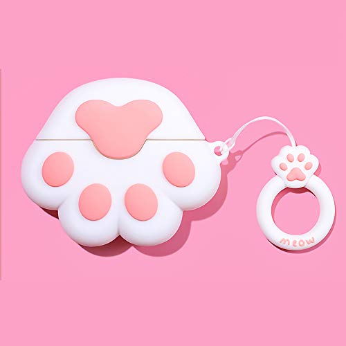 Compatible with Cat Paw AirPods Case 1/2, Men Women Protective Silicone Skin for AirPod Case Cat Paw, Funny Kawaii Cute Fashion Cartoon 3D Cover for AirPods Cat Claw with Ring (White)
