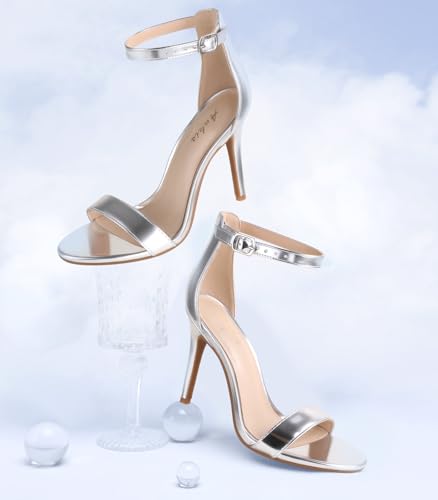 Image of Ankis High Heels for Women 4 Inches, Black Nude Gold Stiletto Heels Open Toe Ankle Strap Heeled Sandals for Dressy Wedding Party