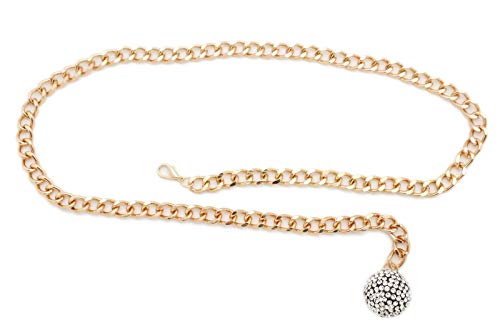 Women Gold Metal Chain Skinny Fashion Belt Hip Waist Disco Ball Bling Charm Fit Sizes XS S M