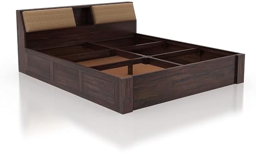 Image of FurnitureSheesham Mayor King Bed for Bedroom /Hotel /LivingRoom with Headboard /Box Storage Solid Wood King Box Bed | Finish Color - Walnut, DIY