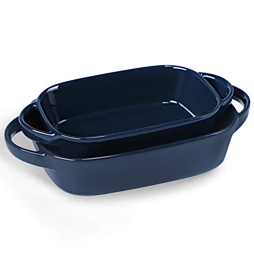 LEETOYI Porcelain Bakeware Set 2 Size Rectangular Baking Dish with Double HandleCeramics Baking Pans for Kitchen Cooking Cake Dinner1 or 2 person servings 87-Inch75-Inch Navy