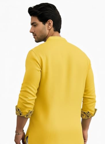 Image of Amazon Brand - INKAST Men's Cotton Blend Mandarin Collar Self One Design Full Sleeve Casual Short Kurta