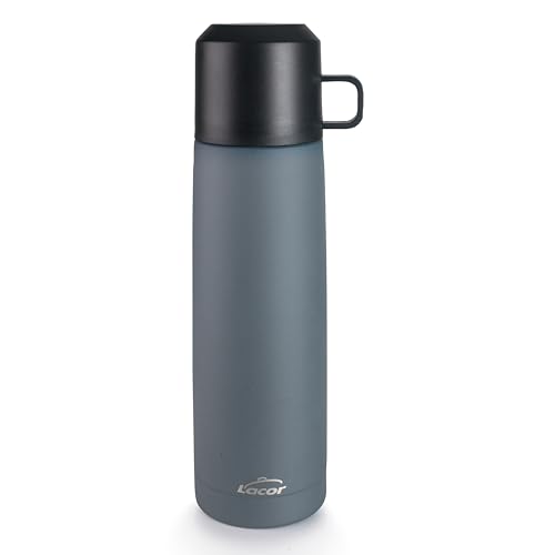 LACOR - 62669 - Termo Bala Eira, 500 ml, Acero Inoxidable 18/10, Doble Pared, Hermético con Apertura por Pulsación, Termo para Café, Agua e Infusiones, Libre de BPA, Plata
