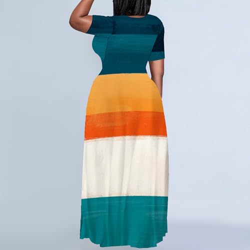 Image of SUZONANA Plus Size Maxi Dress for Curvy Women Summer Casual Sundress Short Sleeve Loose Vacation Dress