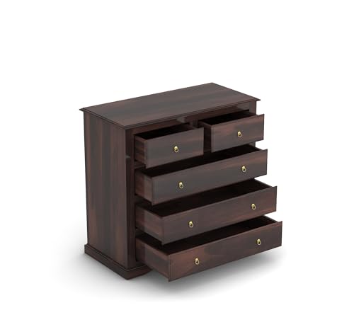 Image of Sheesham Wooden Chest of Drawer for Living Room | Solid Wood Dresser Storage for Bedroom with 5 Drawer | Rosewood Cabinet Storage (Walnut)