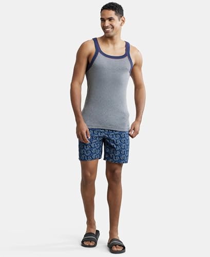 Image of Jockey US54 Men's Super Combed Cotton Rib Square Neckline Slim Fit Gym Vest with Back Panel Graphic Print (Shoulder Starp Color May Vary)