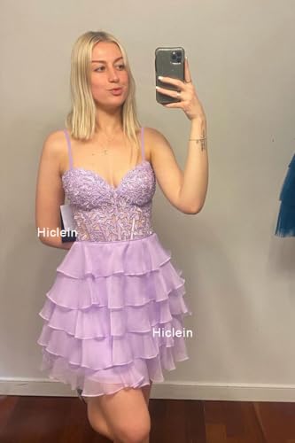 Spaghetti Straps Tiered Homecoming Dresses Short Prom Dress for Teens 2025 Lace Appliques Chiffon Cocktail Dress2