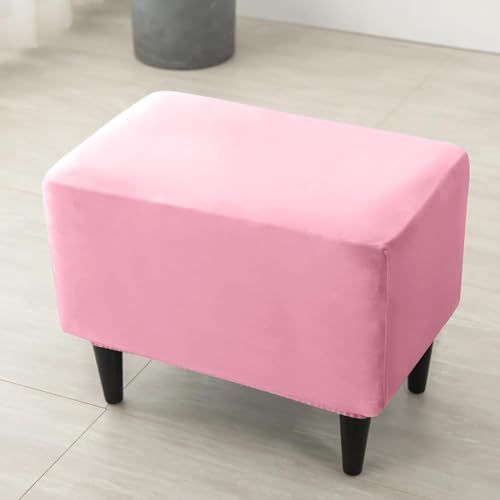 Image of HOKIPO Original Velvet Foot Stool Cover Ottoman Slipcover, Stretch Fitted, Removable Washable, Pink (NEW-4801-PNK)