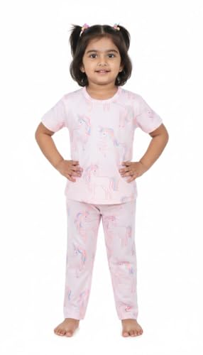 Image of NammaBaby Girl's Soft Cotton Night Suit (Printed T-Shirt & Pant Set /Girls Night Dress /Nightwear) Pack of 1